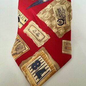 Ralph Lauren Red and Tan Silk Tie Baseball Themed